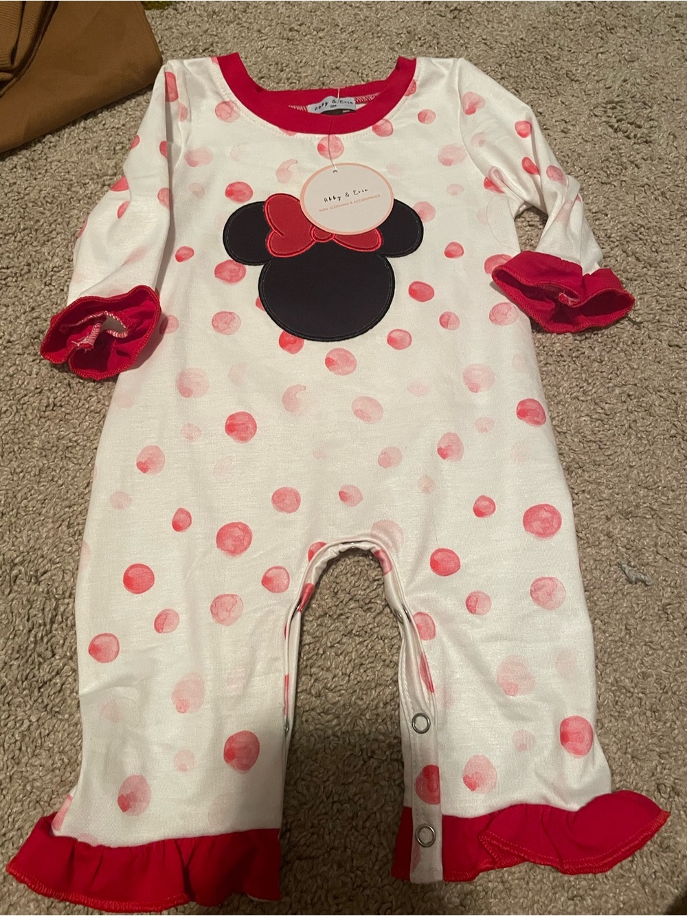 Girls Pink Polka Dot Minnie-Inspired One-Piece Romper